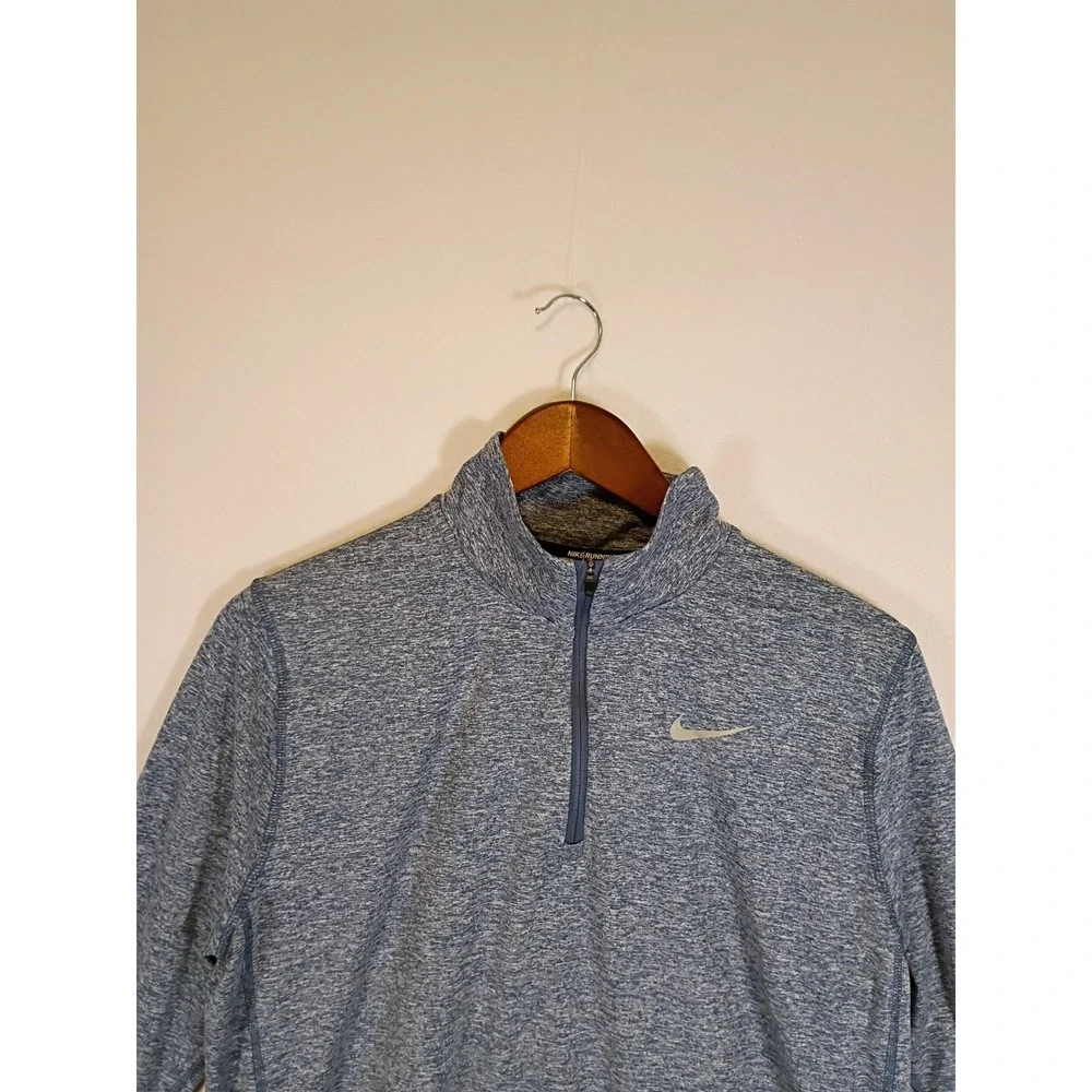 Athletic Nike Mens Large Blue Heather Dri-FIT Quarter Zip Thumbhole Pullover